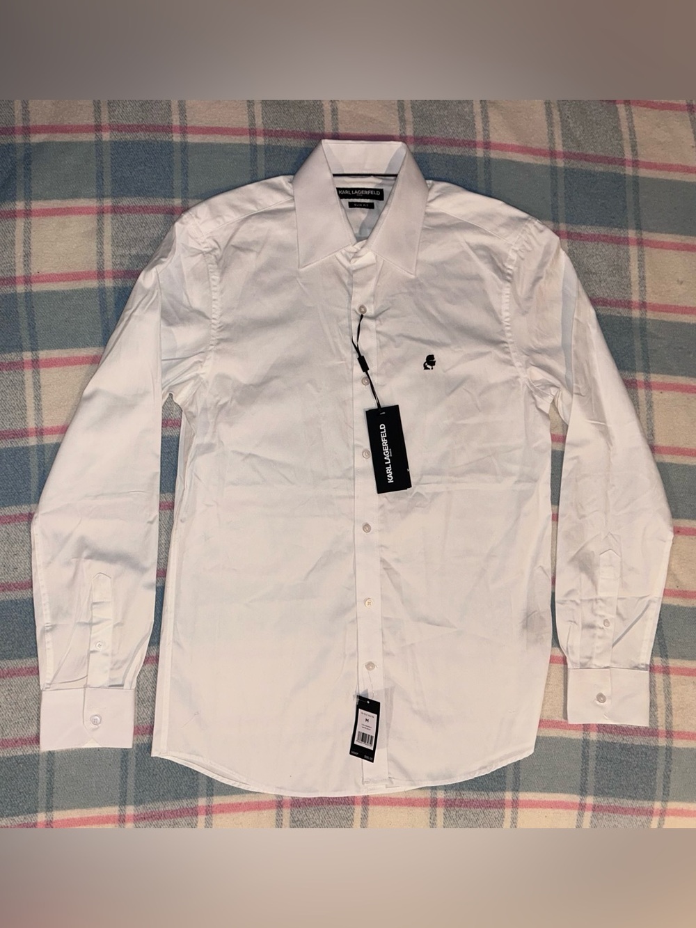 Karl Lagerfeld White Long-Sleeve Dress Shirt with Subtle Logo